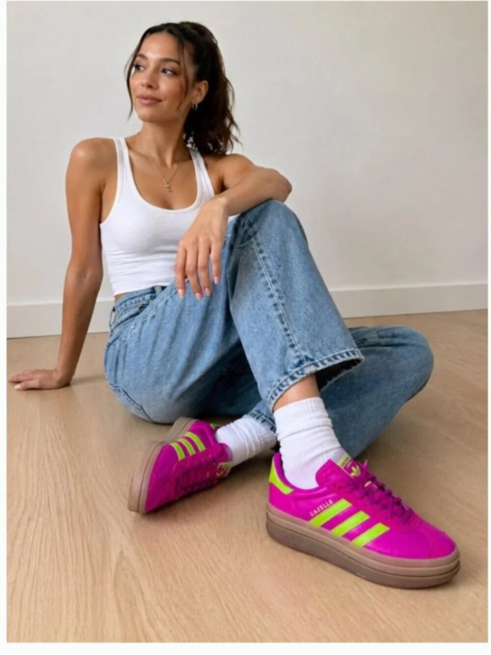 ADIDAS Gazelle Bold Sneakers in Fuchsia/Solar Slime/Gold US Women's Size 10 NWT